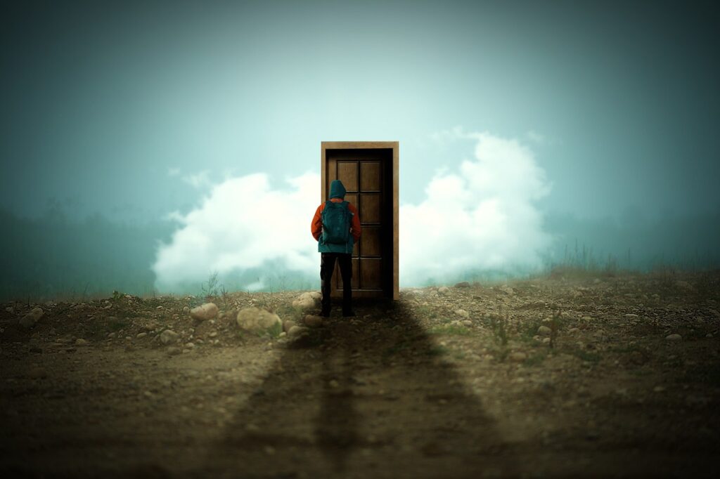 man, door, cloud, landscape, magic, fantasy, secret, door, secret, secret, secret, secret, secret
