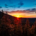 Stunning sunrise view over autumn forest in Vysoké Tatry, Slovakia.